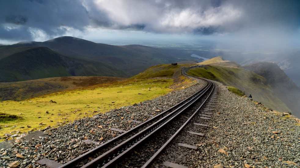 Railway track Welsh mountains